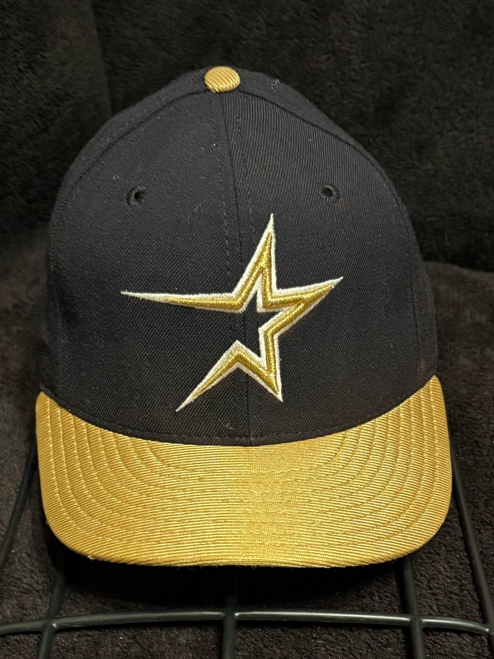 Houston Astros x New Era 59fifty Cooperstown Navy Gold Fitted Hat 7 1/2 GUC